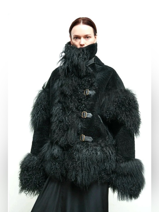 Nicholas K Jackets & Blazers - Free People Nicholas K Taos Upcycled Shearling Coat Fur Collar Trim Black